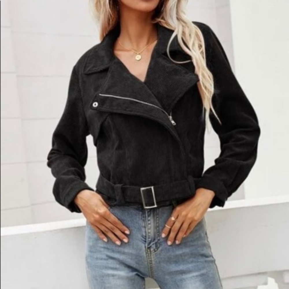 Rust Brown Corduroy Moto Biker Jacket Shacket - Picture 4 of 8